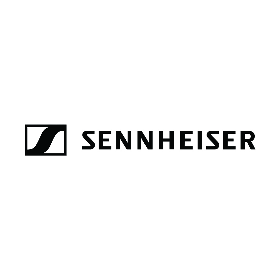 The Sennheiser logo displays a bold, black SENNHEISER wordmark and a stylized S in a rectangle on a white background.