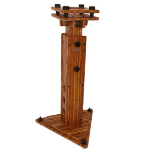 JamRacks Grand Stand Carbonized studio tripod speaker stand features a rectangular column, triangular base, and black rubber feet.