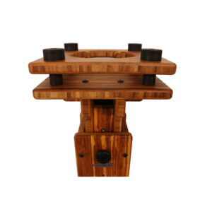 JamRacks Grand Stand Carbonized: dual square shelves, black cylindrical knobs; sturdy, modern wood studio rack.