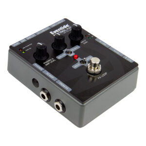 Eventide MixingLink is a compact black and gray pedal with four knobs, footswitch, indicator lights, and multiple I/O jacks.