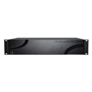 Prism Sound Titan, black rectangular rackmount audio interface, minimalist front panel, side mounting brackets.