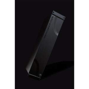 Prism Sound Titan: sleek black rackmount audio interface, rectangular design, stands vertically with right-cast shadow.