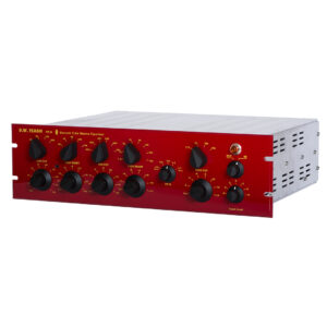 D.W. Fearn VT-5 Stereo Tube Equalizer—red and silver rackmount unit with black knobs, white labels, and bold branding.