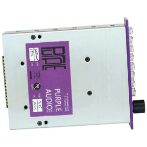 Purple Audio Moiyn: Silver and purple rackmount audio module with multiple ports, black knob, and signature-labeled front panel.
