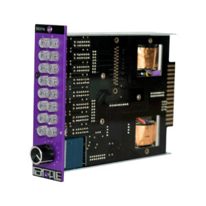 Purple Audio Moiyn modular synth module features a purple faceplate, clear knobs, vertical buttons, and large black dial.
