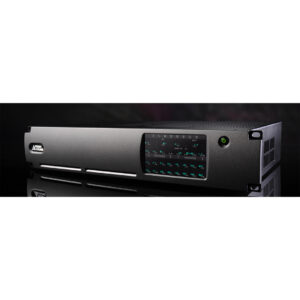 Prism Sound Dream ADA-128: premium rackmount audio interface with digital display, green LEDs, power button, sleek dark front panel.