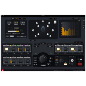 Prism Sound Dream ADA-128 audio interface in dark rackmount design, with orange-yellow meters, EQ sliders, and waveform display.