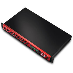 Focusrite Clarett+ 8Pre black/red rackmount audio interface with input jacks, control knobs, display bars, and front buttons.