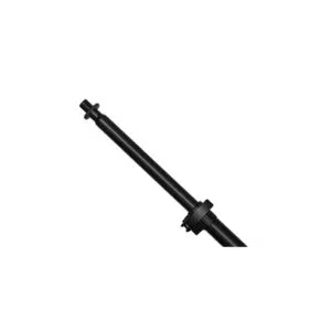 Close-up of a black firearm barrel’s muzzle and front sight base, showcasing precise build quality against a white background.