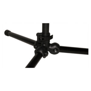 Latch Lake micKing MK1100 black tripod base with three legs and central pole secured by clamp; studio mic stand, upright style.