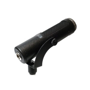 Stager SR-5 shotgun microphone features a black textured body, metal mesh grille, and mounting bracket, isolated on white.