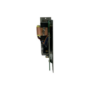 API 512c 500 Series Mic Preamp (used) side view: exposed circuit board, transformer, and capacitors on metal plate.