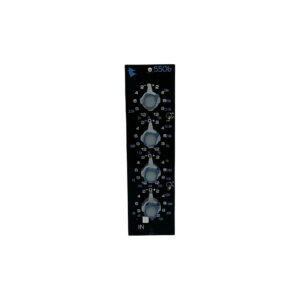 Preowned API 550b audio equalizer module, silver rotary knobs with frequency/level markings, vertical layout, white background.