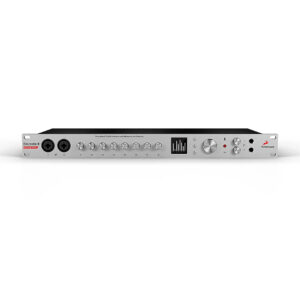 Antelope Audio Discrete 8 Pro Synergy Core silver rackmount interface, open box, with front input knobs and display.