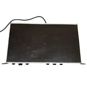 Pair of vintage dbx 161 rackmount audio compressors, black finish, five front knobs each, with attached upper left cables.