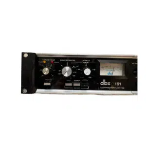 DBX 161 Pair rackmount compressor/limiters (black), SN 4601/3668, show threshold, compression, gain knobs, VU meters.
