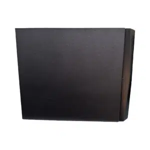 Preowned Dynaudio LYD 48 black rectangular studio monitors, smooth finish, SN 04019954/04019987, on white background.