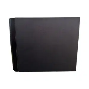 Matte black Dynaudio LYD 48 studio monitor (pair); rectangular, thin left edge; preowned, isolated on white.