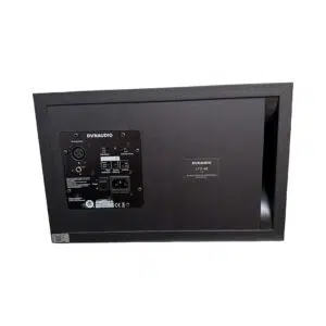 Rear of preowned Dynaudio LYD 48 (pair); black speakers with input/output panel, switches, and branded labels visible.