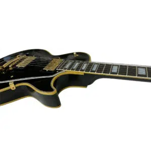 Preowned Gibson Custom 1957 Les Paul Reissue electric guitar, gold hardware, cream binding, pickups, and neck close-up.