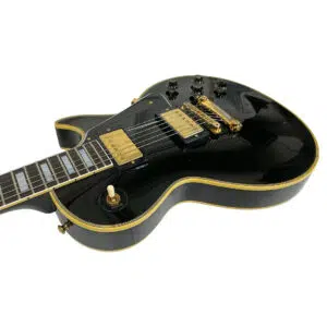 Preowned Gibson Custom 1957 Les Paul Reissue electric guitar, gold hardware, black knobs, cream body and neck binding.