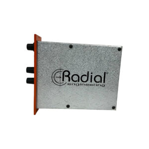 Radial EXTC 500 Series Reamp, silver metal box with orange side panel, three black jacks, for pro reamping. Preowned.