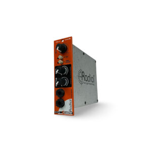 Preowned Radial Engineering EXTC 500 Series reamp module, silver and orange, black knobs/switches, shown on white background.