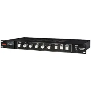 Warm Audio BUS-COMP Stereo VCA Bus Compressor, black rackmount unit with front-panel controls and meter, open box.
