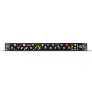 SSL Revival 4000 Channel Strip: black, rackmount audio processor with colorful knobs, switches, buttons, and LED meters.