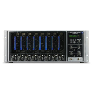 Cranborne 500R8 rackmount audio interface, black finish, 8 vertical 500 series slots, knobs, meters, dual headphone jacks.