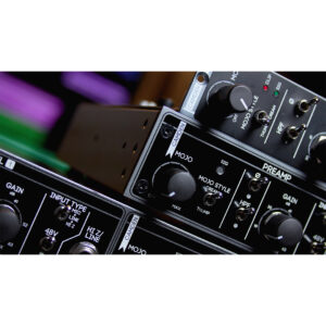 Cranborne Camden 500 black rackmount audio panels with white labels, silver knobs for gain, input type, and preamp controls.