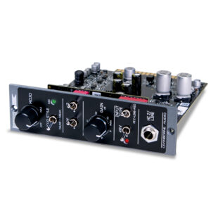 Cranborne Audio Camden 500 preamp close-up, showing labeled knobs, switches, and I/O ports on a compact circuit board.