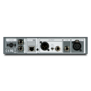 Cranborne Camden EC1 rear, rackmount form, black finish, labeled power, Ethernet, XLR, 1/4 jacks, and link ports visible.