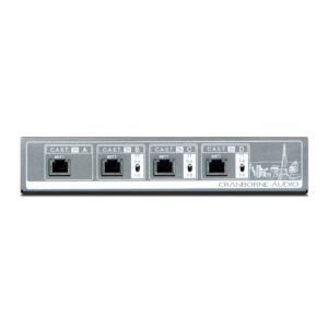 Cranborne Audio N8 rackmount unit, front view with 5 labeled RJ45 inputs (C.A.S.T. IN A–E), logo on right side.