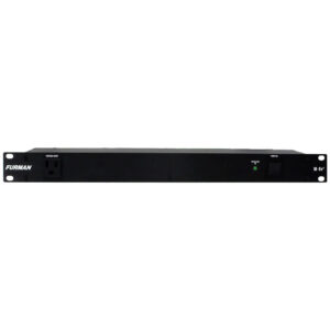 Furman Pro M-8X2 black 1U rackmount power conditioner with front outlet, power switch, and indicator lights.