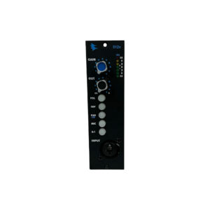 Preowned API 512v preamp module, SN 0390.16, black chassis, blue knobs, LED meter, white buttons, XLR input bottom.