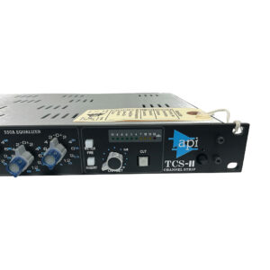 API TCS-II Channel Strip B Stock, front panel view with knobs, switches, side tag; black rackmount with logo and model label.