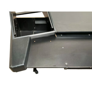 Argosy Console Dual 15k black rackmount desk, angled bay, metal rails, matte finish, visible screws; preowned.