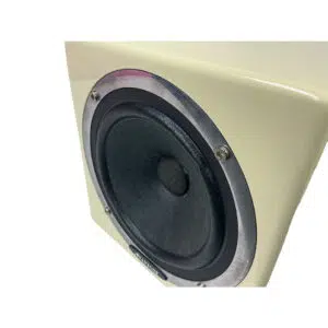 Avantone MixCube Passive Speakers, cream pair (SN P07796/P07797), black-silver grille, square enclosure, preowned.
