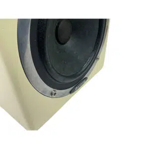 Avantone MixCube Passive speakers (Pair SN P07796/97), preowned, white cabinet, metallic ring, NHT-style design.