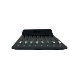 Preowned Avid S1 audio control surface, SN ENEOZ13600007F, black, multiple faders/knobs, low front view on white background.