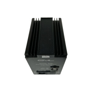 GML 8200 black industrial power supply, SN E3936, vented top, 24VDC 10A output, front connectors, power switch.