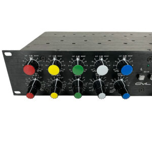 Preowned GML 8200 black rackmount EQ, SN E3936, with 8 multi-color capped knobs and labeled faceplate settings.