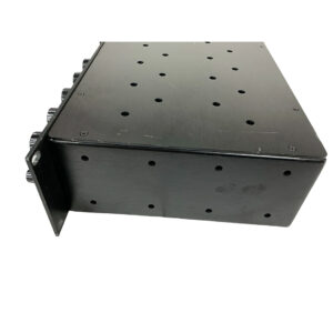 GML 8200 (SN E3936) preowned black rackmount metal enclosure, multiple connector ports, vent holes, white background.