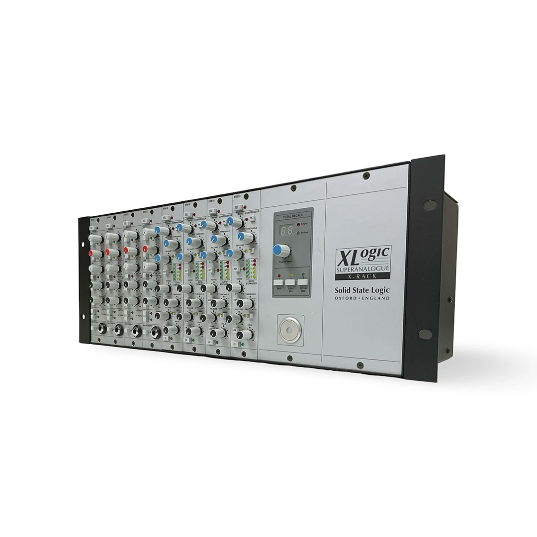 Preowned SSL X-Rack XRK0645 rackmount unit with knobs, buttons, LED indicators left; digital display and controls right.