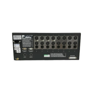 Rear panel of black rackmount SSL X Rack (SN XRK0645) with XLR inputs, MIDI IN/OUT, DB25 connector, and labeled ports.