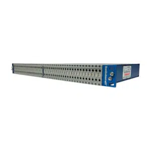 Switchcraft StudioPatch 9625: blue rackmount patchbay, 96 points, labeled rows, DB25 compatible—perfect for pro studios.