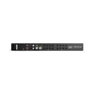 SSL Alpha 8 converter rear panel with XLR, TRS, and power ports, rackmount form, silver finish on white background.