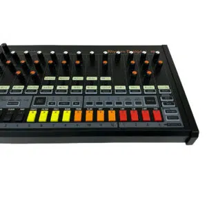 Behringer RD-8 drum machine, preowned, colorful buttons, pads, and knobs with clear labels and Rhythm Designer logo visible.