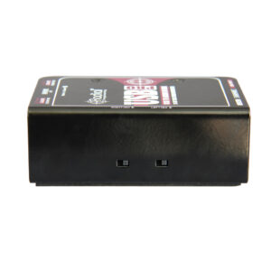 Radial USB-Pro 2-channel black direct box with side toggles and top label, rectangular design on white background.